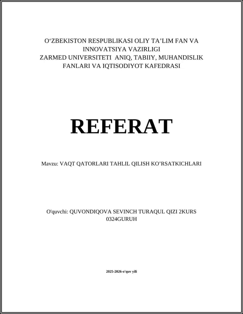 VAQT QATORLARI TAHLIL QILISH KO’RSATKICHLARI 1