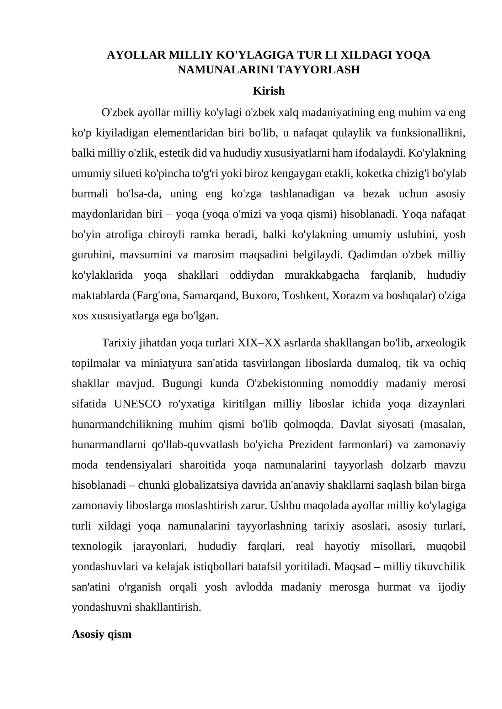 Ayollar milliy ko'ylagiga turli xildagi yoqa namunalarini tayyorlash 1