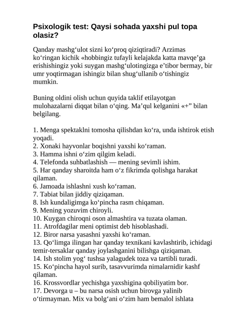 Psixologik test: Qaysi sohada yaxshi pul topa olasiz? 1