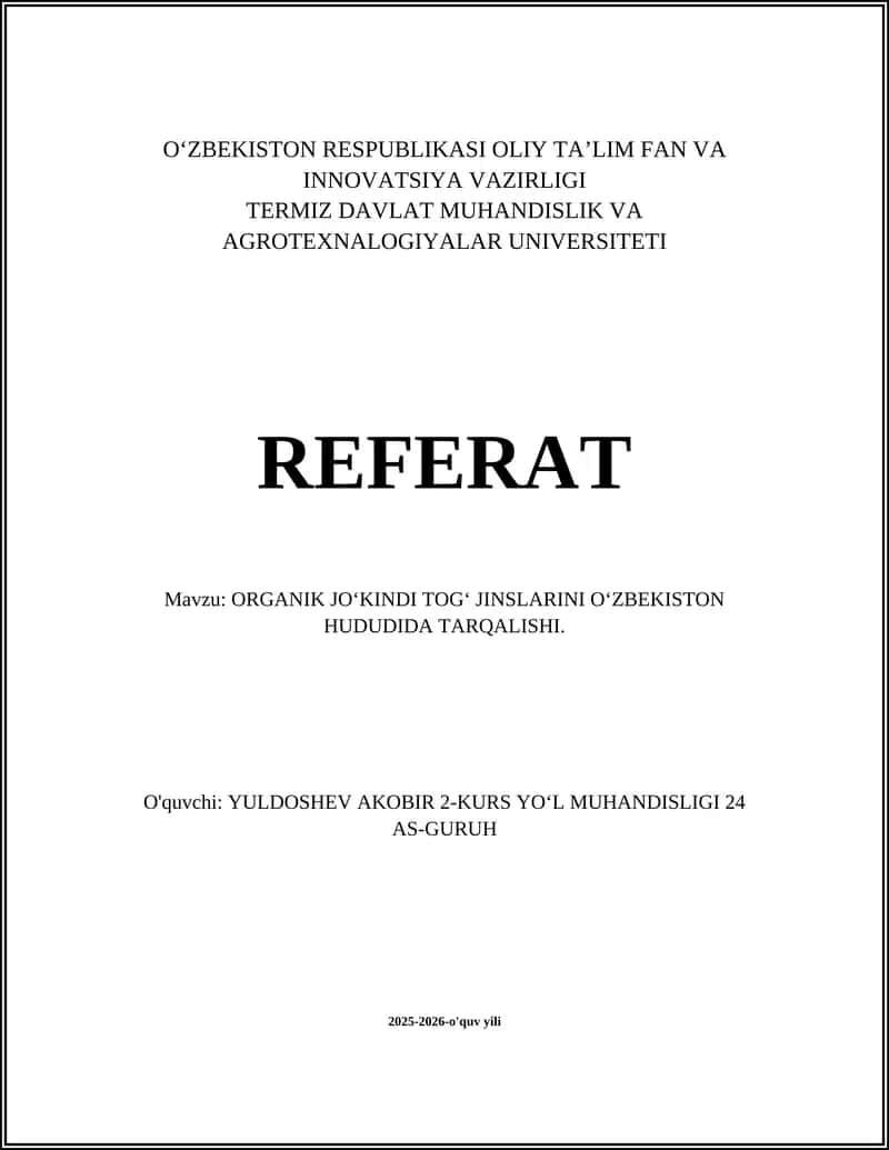 ORGANIK JOʻKINDI TOGʻ JINSLARINI OʻZBEKISTON HUDUDIDA TARQALISHI 1