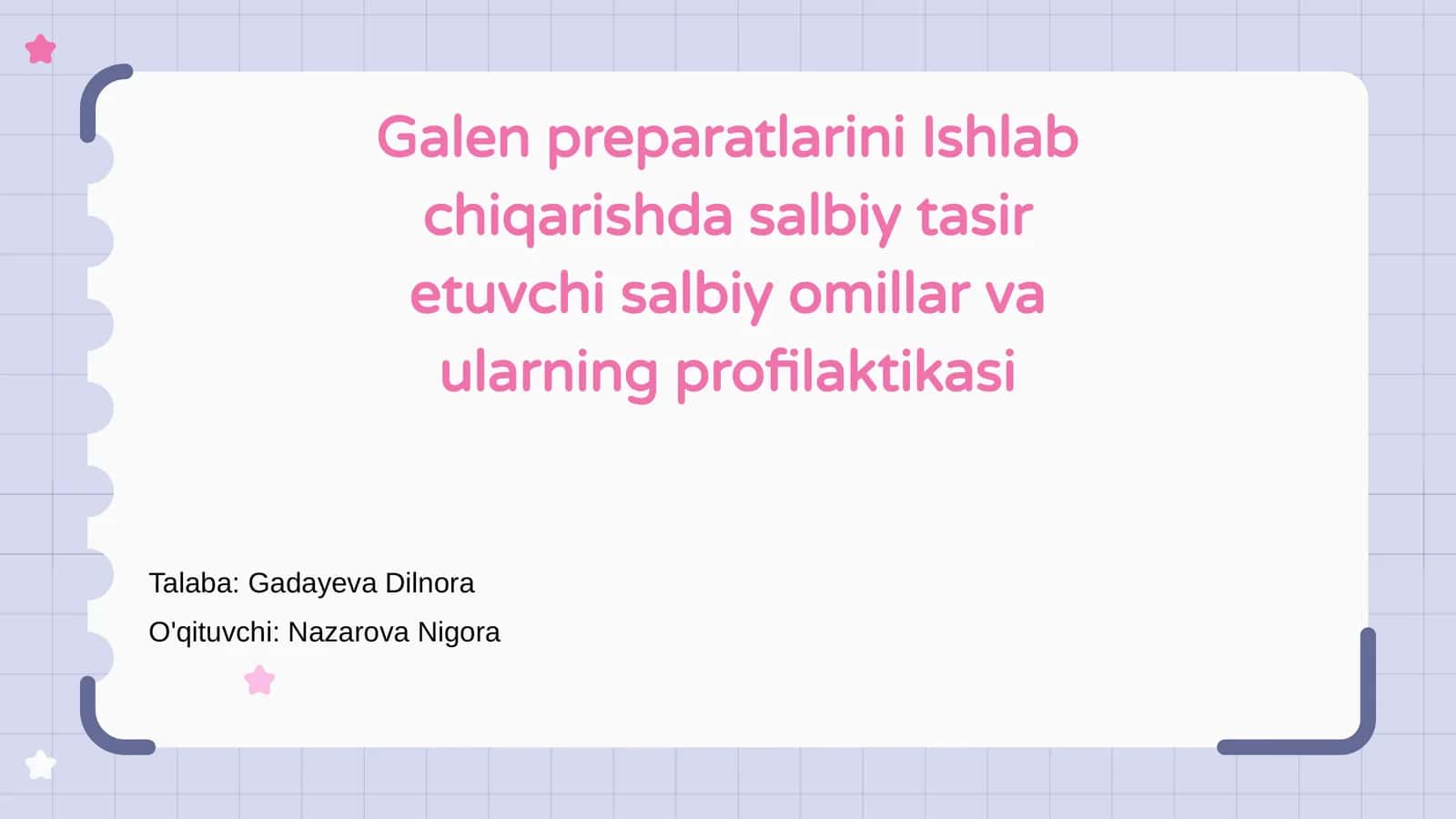 Galen preparatlarini Ishlab chiqarishda salbiy tasir etuvchi salbiy omillar va ularning profilaktikasi 1