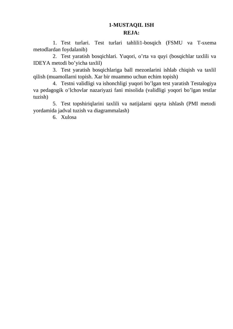 Test yaratish bosqichlari 1