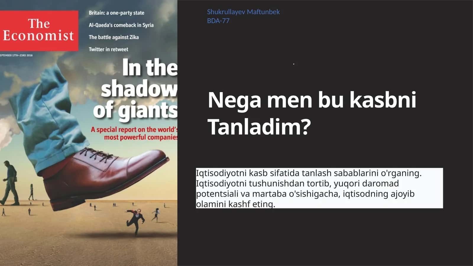 Iqtisodiyotni tanlash sabablari 1