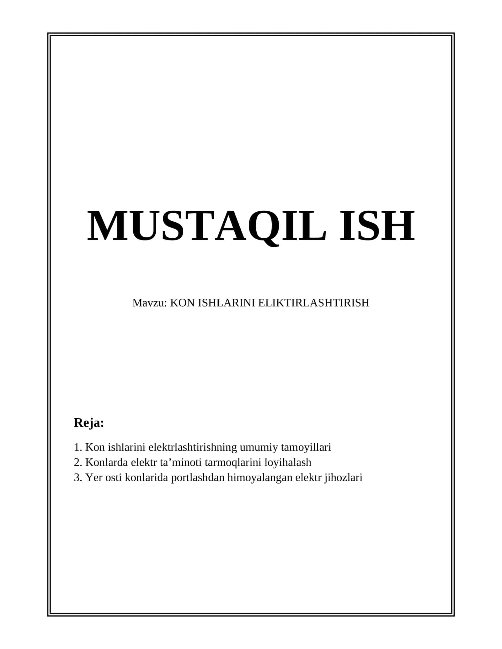 Kon ishlarini elektrlashtirishning umumiy tamoyillari 1