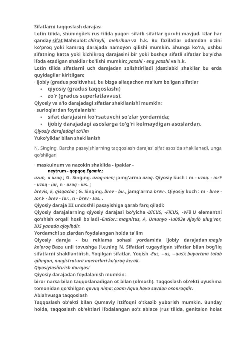 Sifatlarni taqqoslash darajasi 1