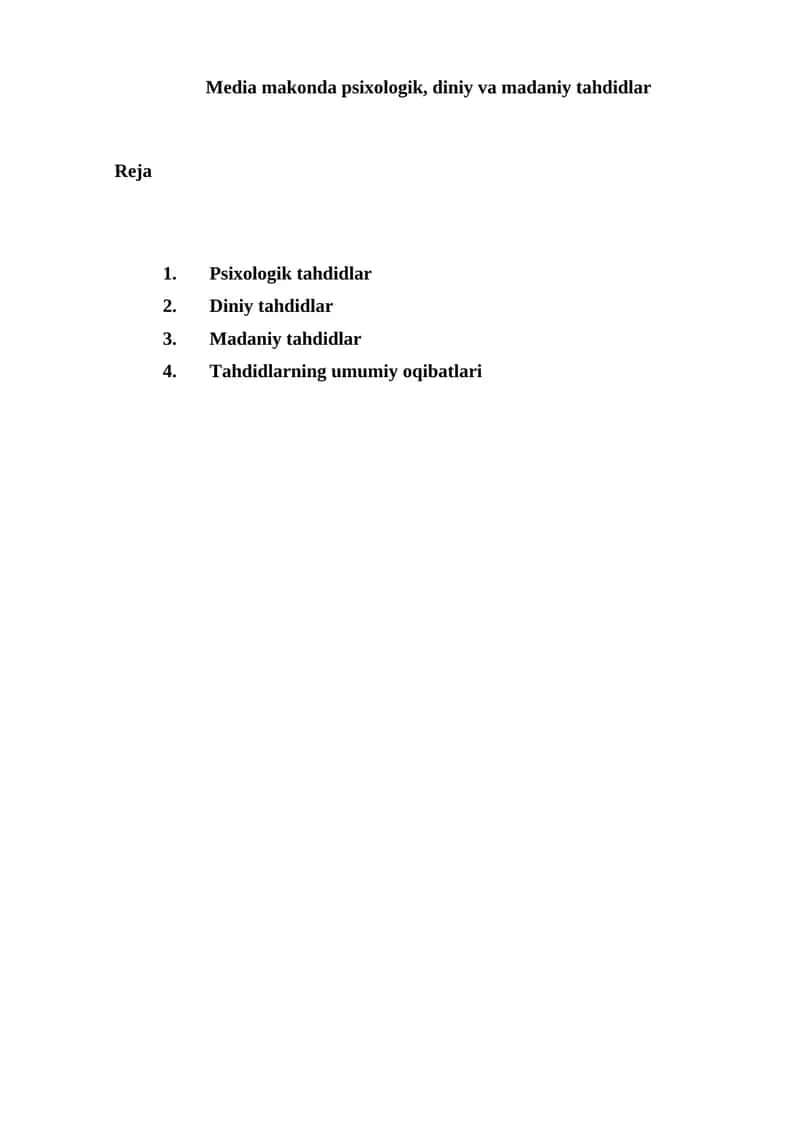 Media makonda psixologik, diniy va madaniy tahdidlar 1