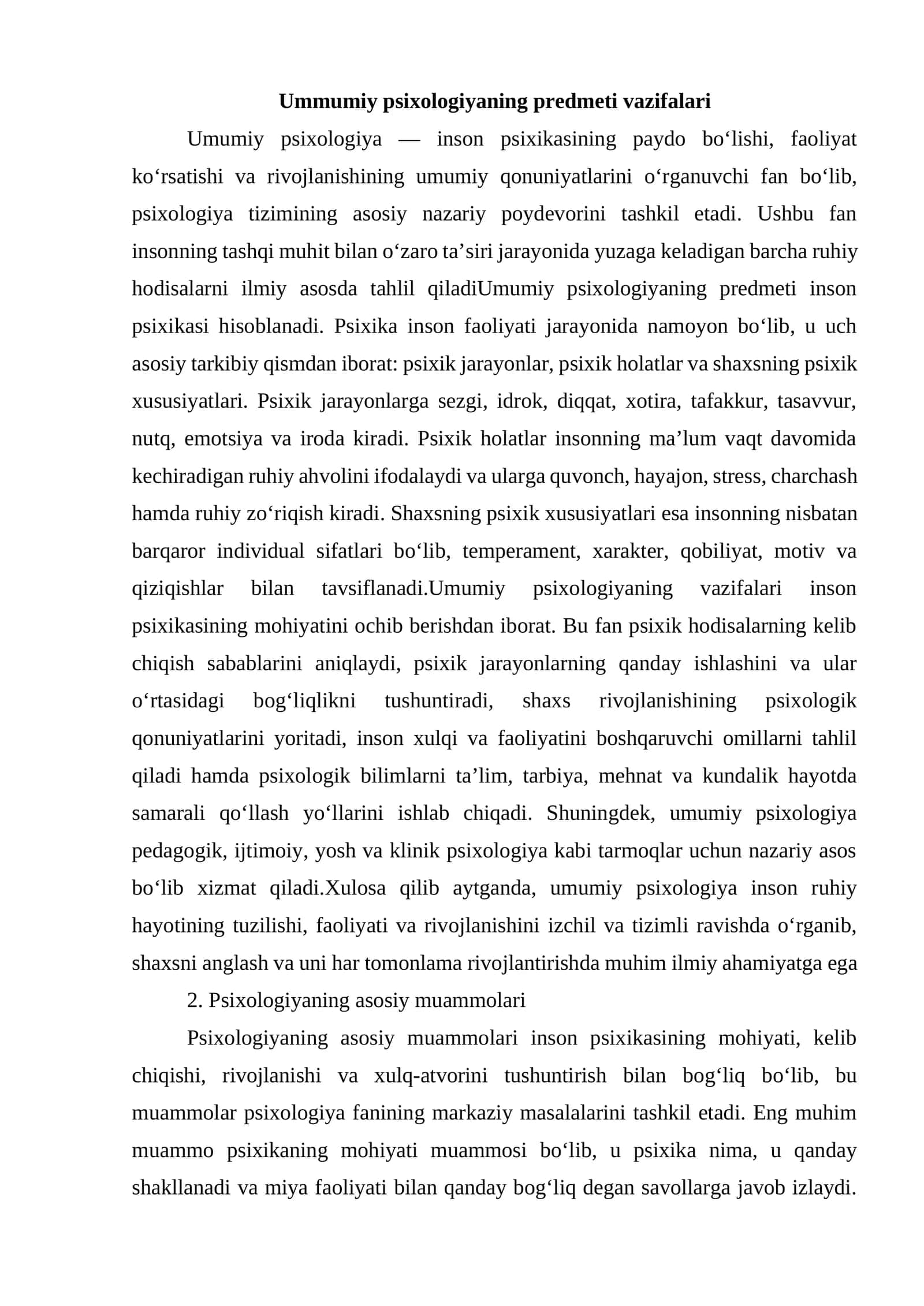 Umumiy psixologiyaning predmeti vazifalari 1