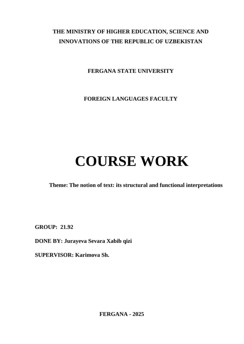 Course Work on Text Notion 1