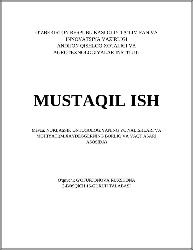 NOKLASSIK ONTOGOLOGIYANING YO'NALISHLARI VA MOHIYATI 1