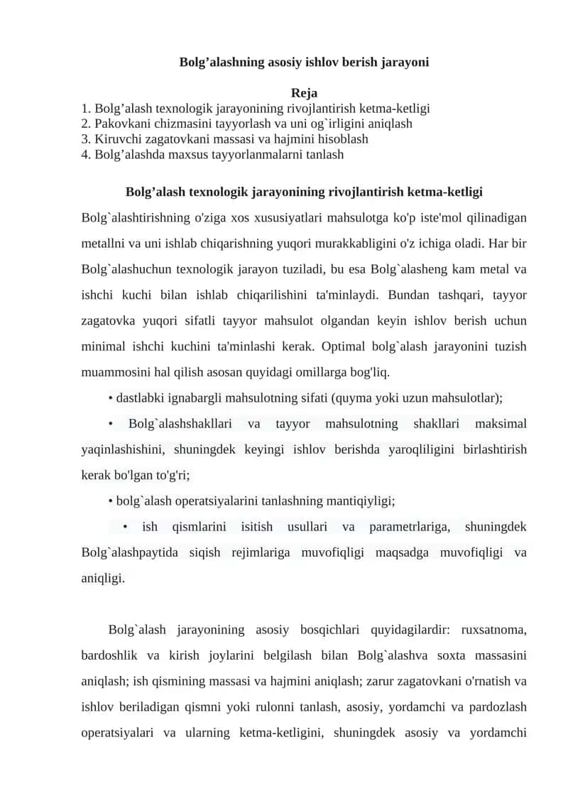 Bolg’alashning asosiy ishlov berish jarayoni 1