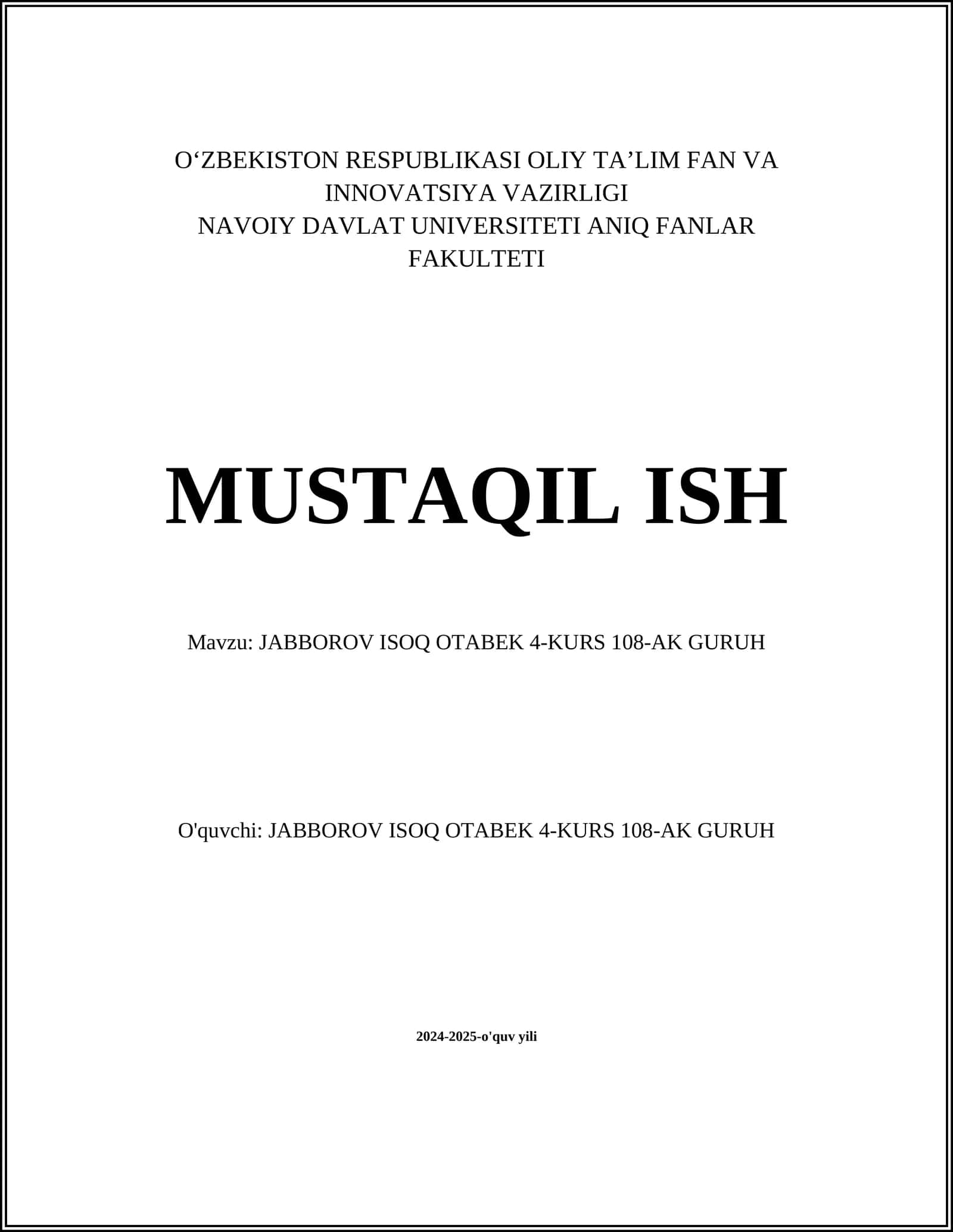 Jabborov Isoq Otbek 4-KURS 108-AK GURUH 1