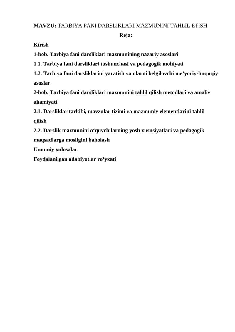 TARBIYA FANI DARSLIKLARI MAZMUNINI TAHLIL ETISH 1