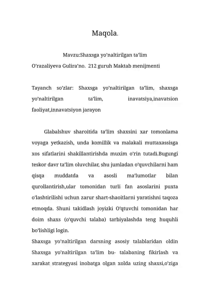 Shaxsga yo’naltirilgan ta’lim 1
