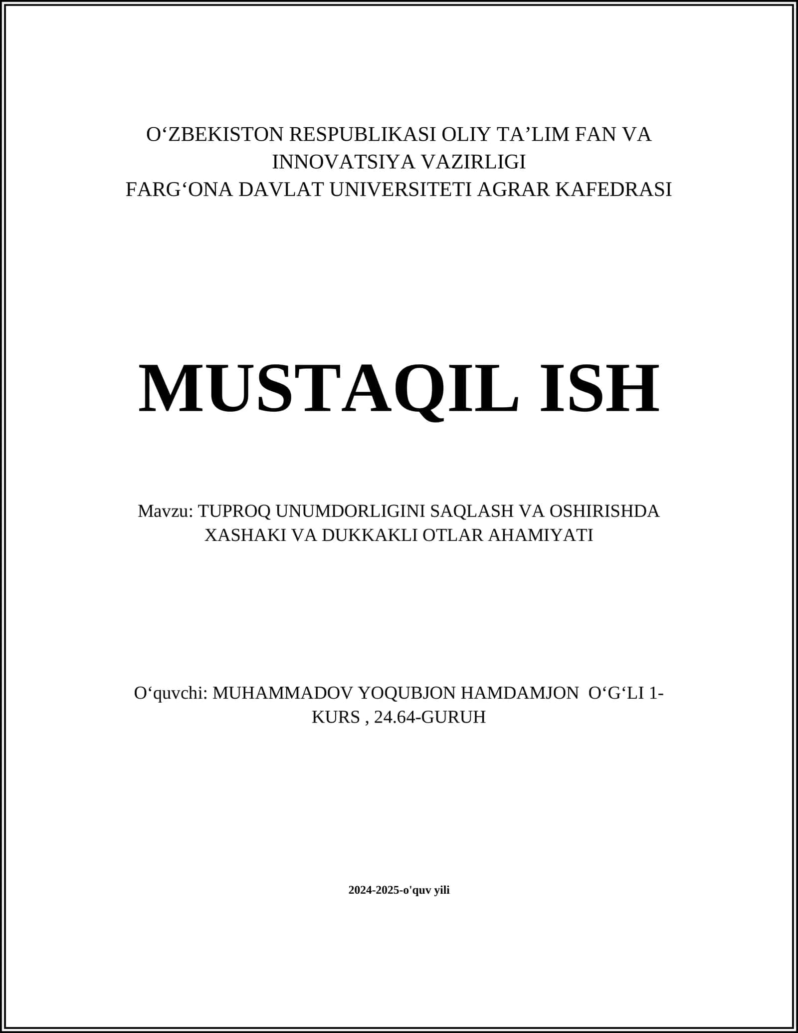 Tuproq unumdorligini saqlash va oshirishda xashaki va dukkakli otlar ahamiyati 1