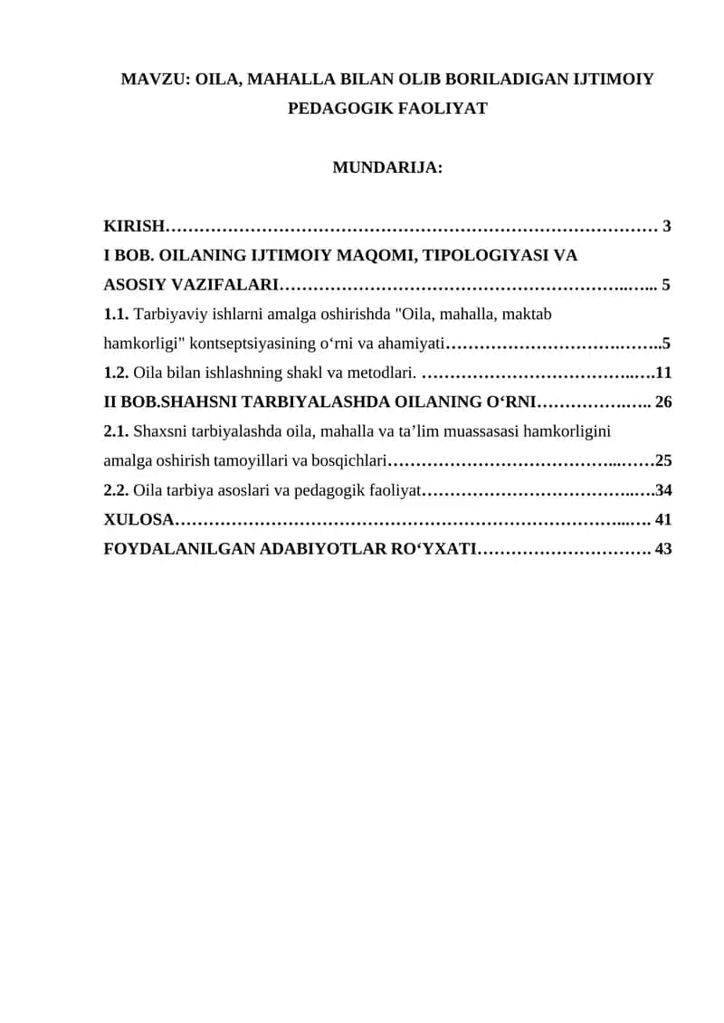 OILA, MAHALLA BILAN OLIB BORILADIGAN IJTIMOIY PEDAGOGIK FAOLIYAT 1