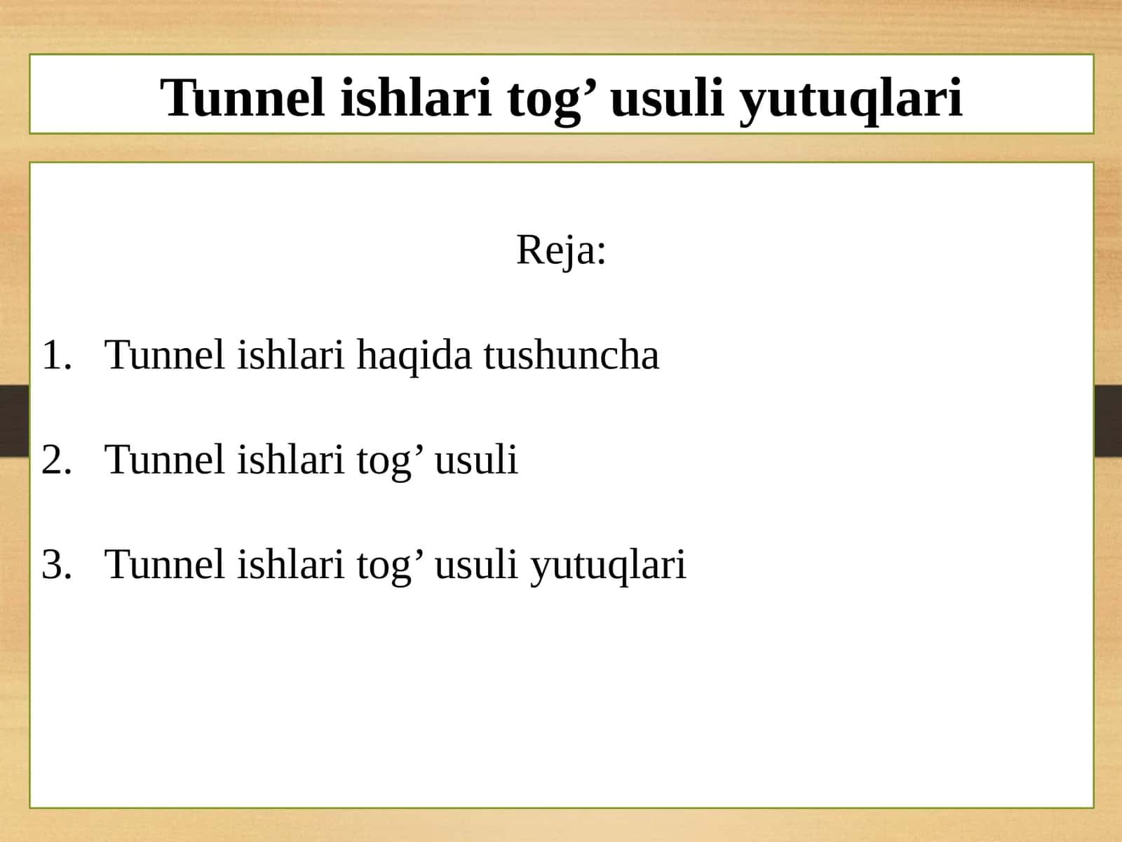 Tunnel ishlari haqida tushuncha 1