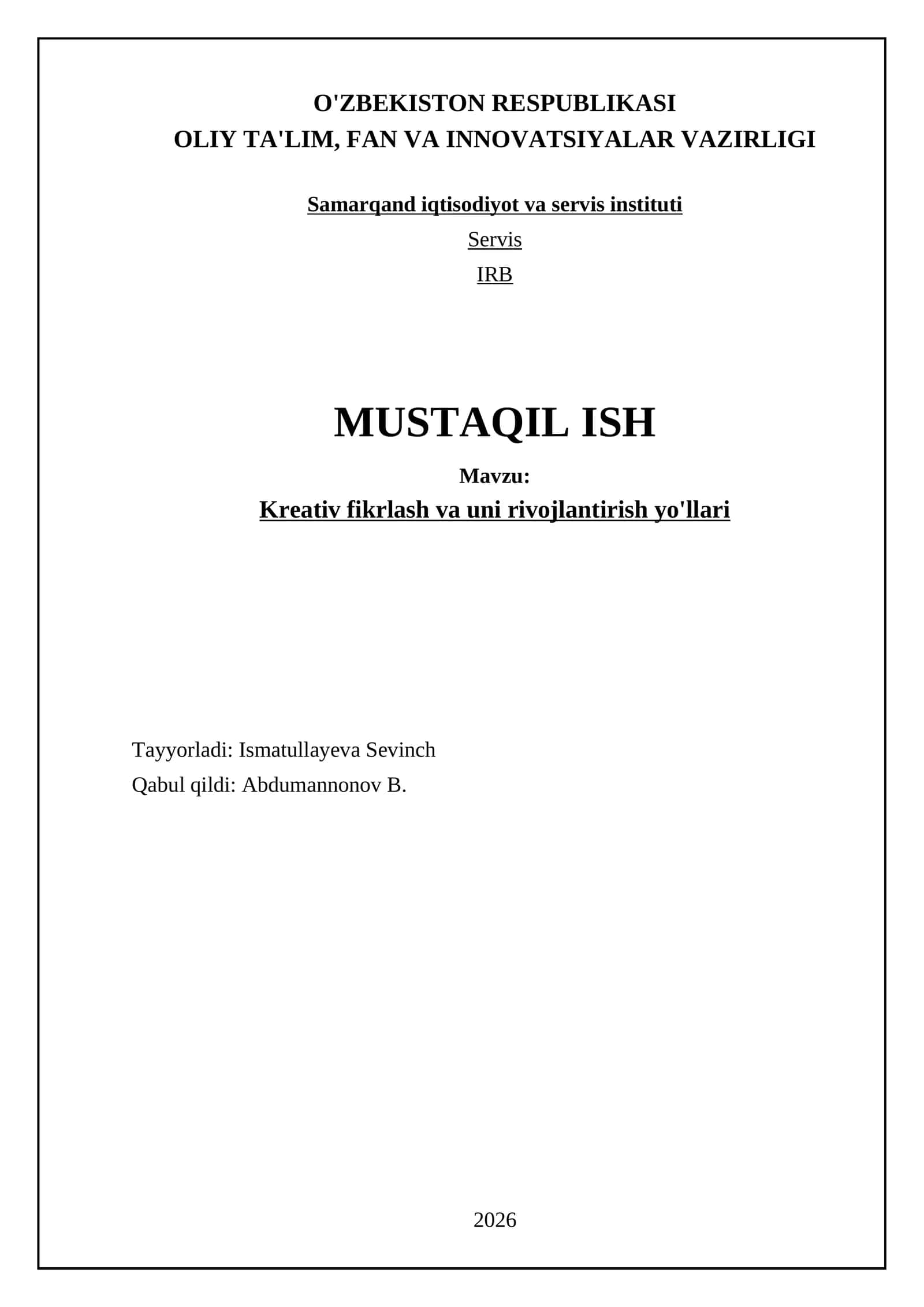 Kreativ fikrlash va uni rivojlantirish yo'llari 1