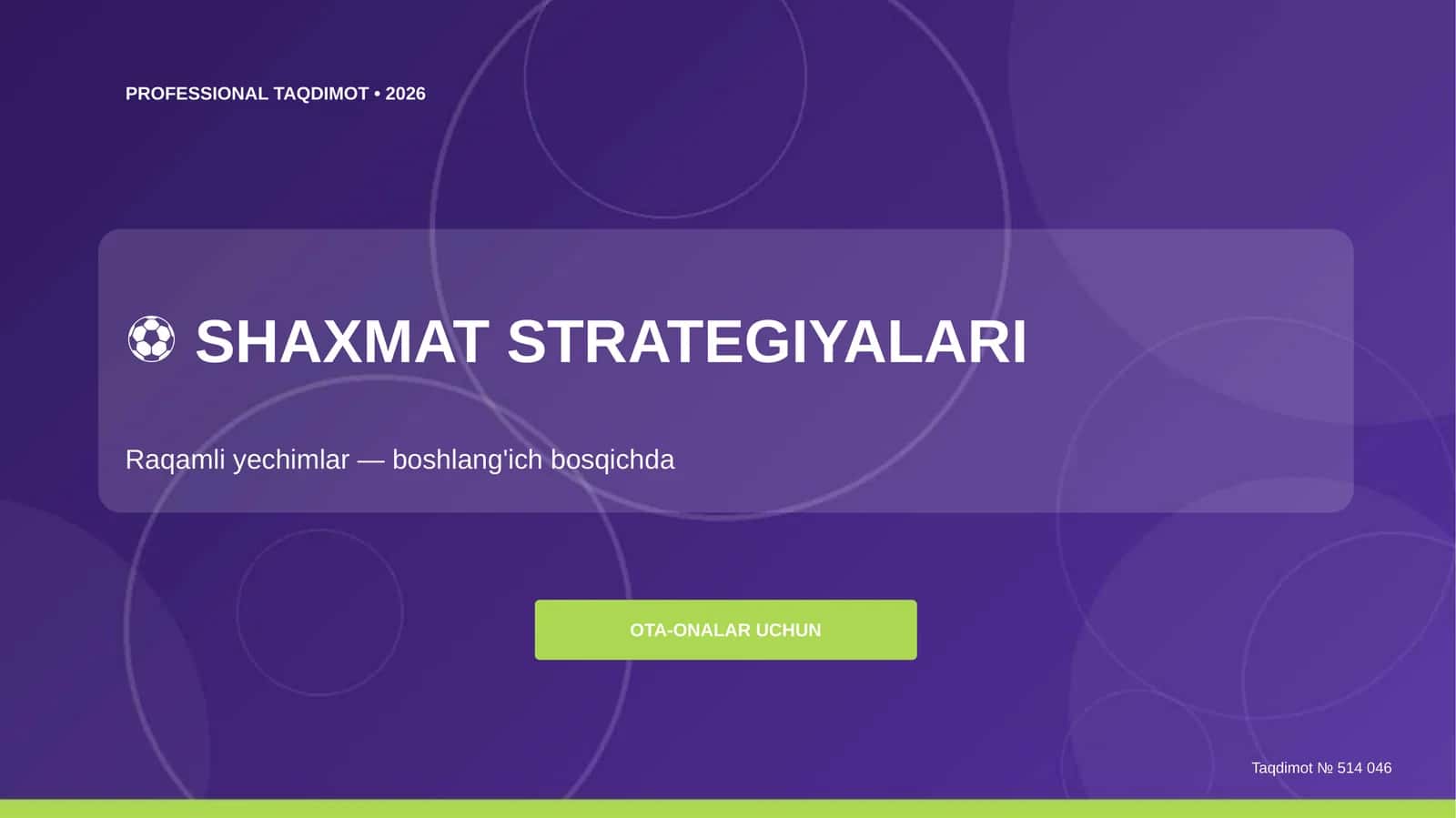 SHAXMAT STRATEGIYALARI: RAQAMLI YECHIMLAR 1