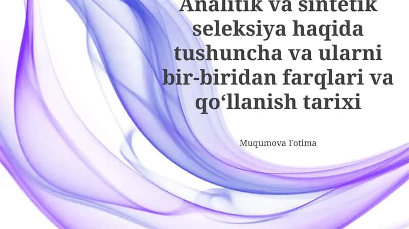 Analitik va Sintetik Seleksiya 1