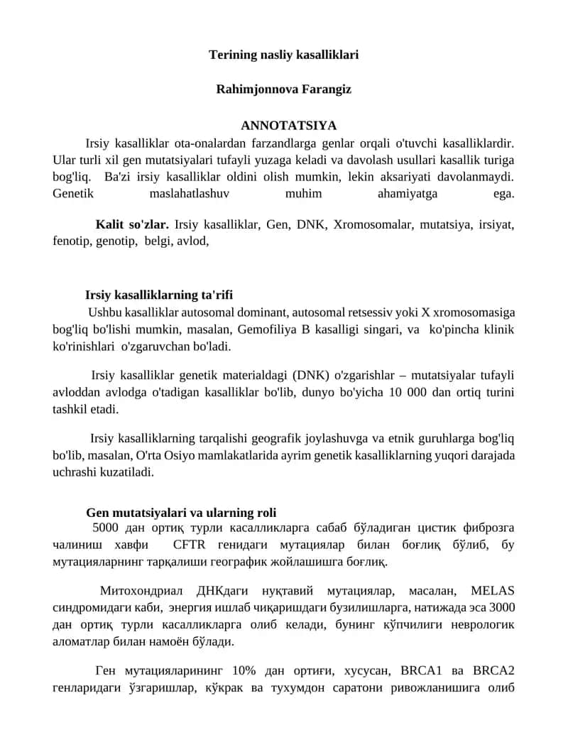 Terining nasliy kasalliklari 1