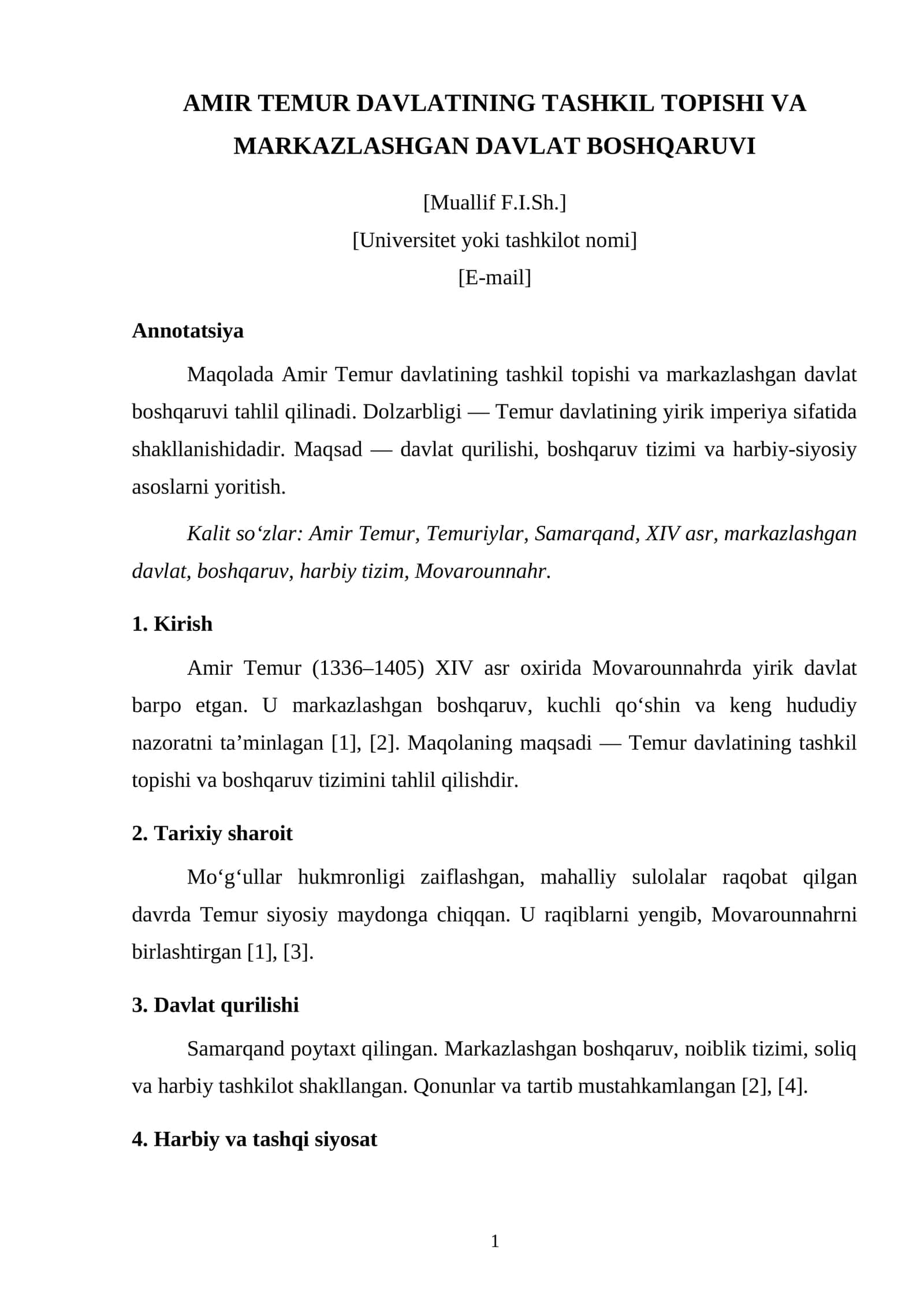 AMIR TEMUR DAVLATINING TASHKIL TOPISHI VA MARKAZLASHGAN DAVLAT BOSHQARUVI 1