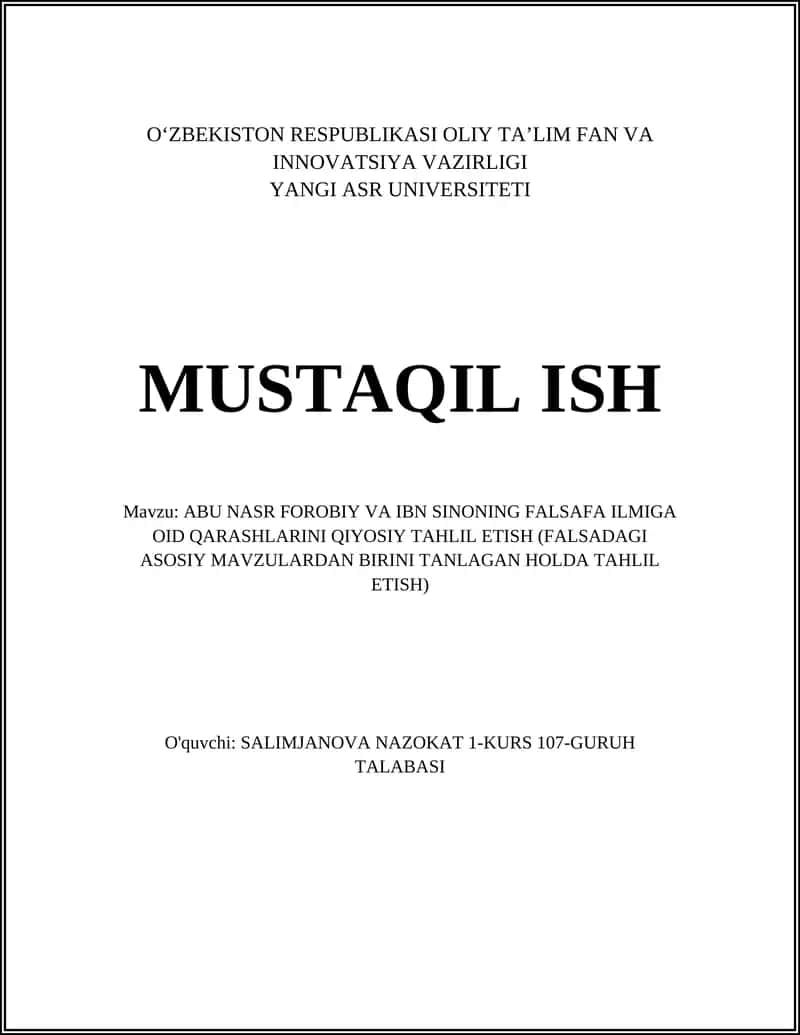 Abu Nasr Forobiy va Ibn Sinoning Falsaafa ILMiga OID Qarashlarini Qiyosiy Tahlil Etish 1