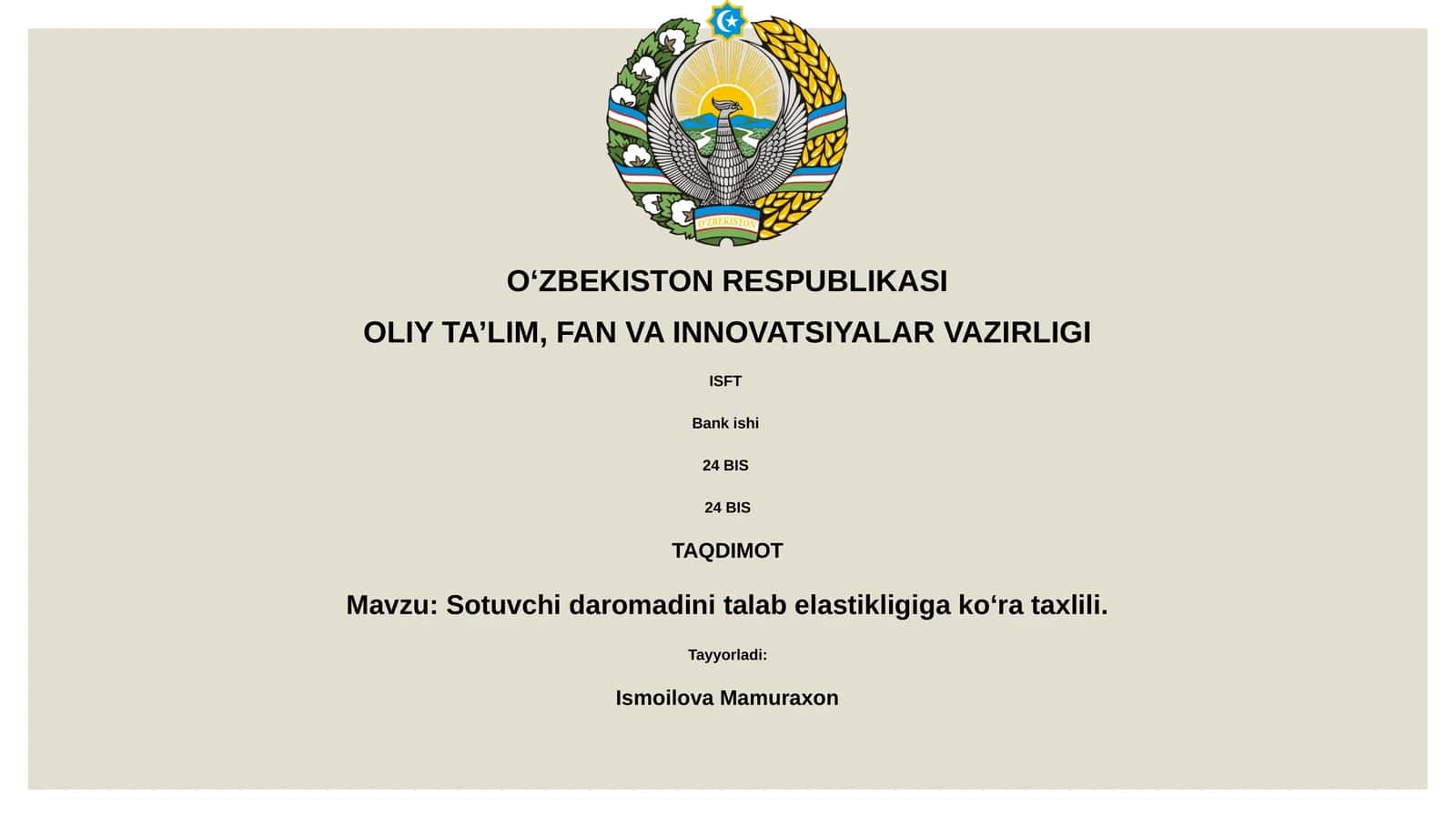 Sotuvchi daromadini talab elastikligiga koʻra taxlili 1