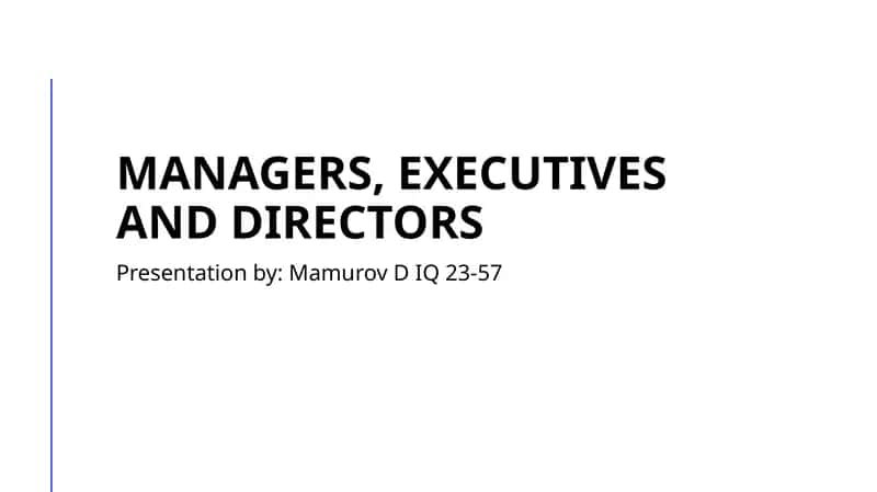 Introduction to Managers, Executives and Directors 1