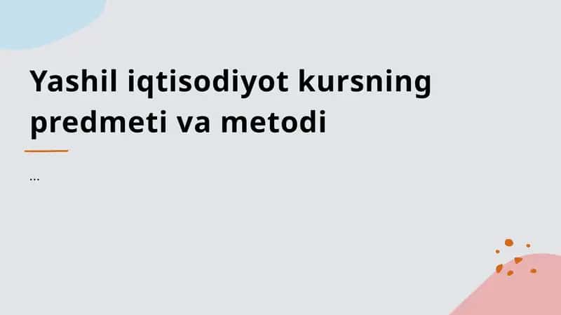 Yashil iqtisodiyot kursi 1
