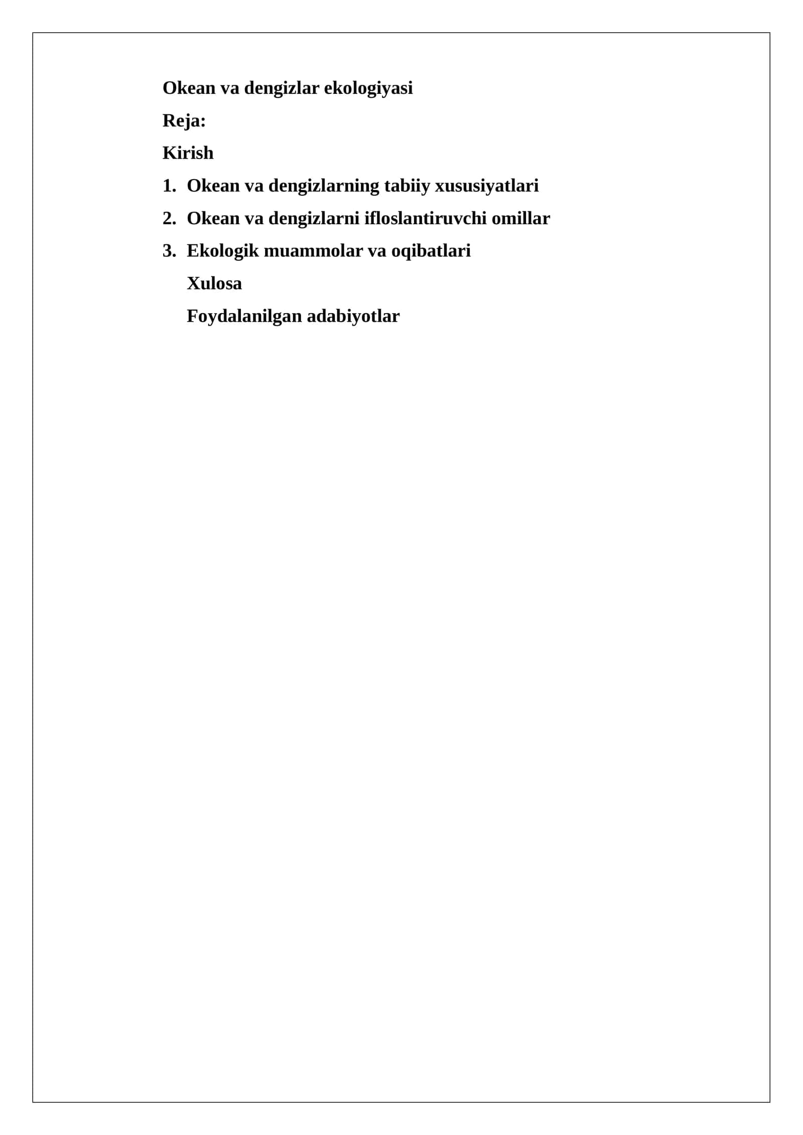 Okean va dengizlar ekologiyasi 1