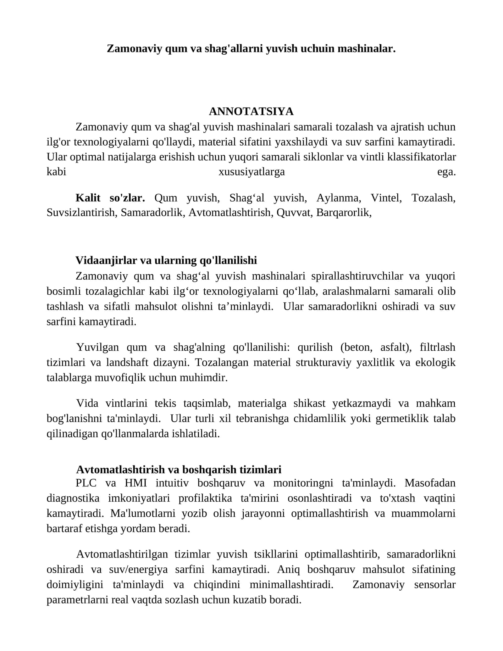 Zamonaviy qum va shag'allarni yuvish uchuin mashinalar 1