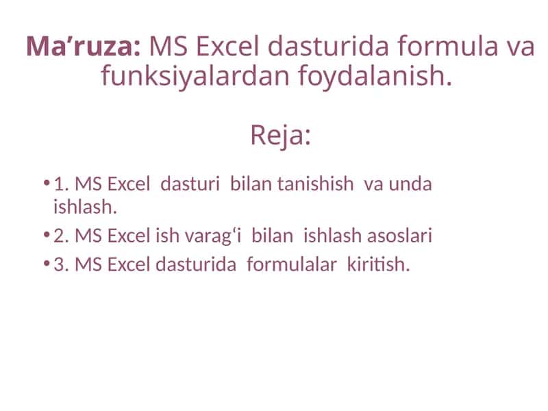 MS Excel dasturida formulalar 1