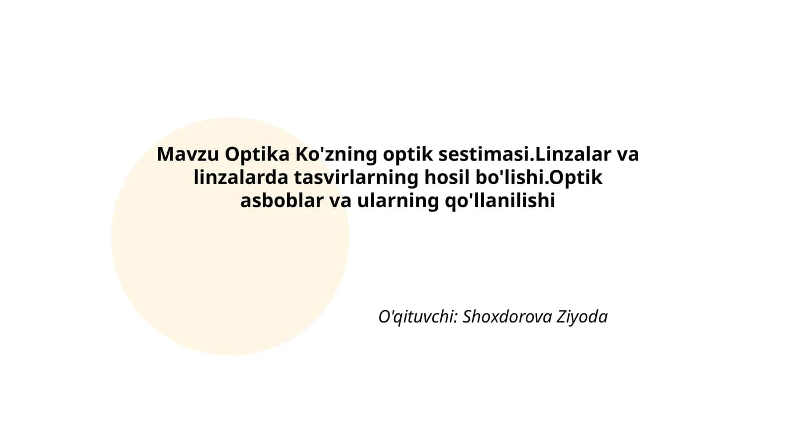 Optika Ko'zning optik sestimasi 1