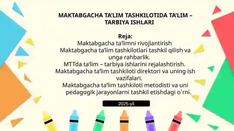 Maktabgacha ta’limni rivojlantirish 1
