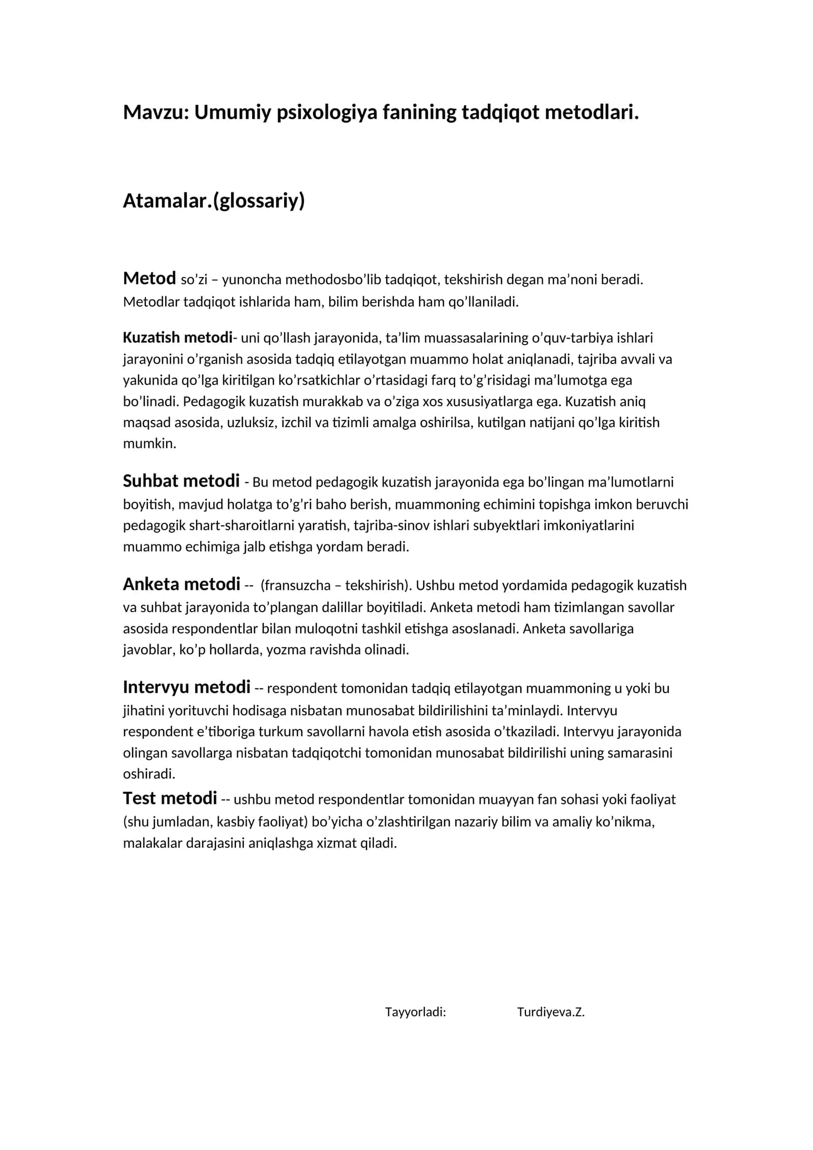 Umumiy psixologiya fanining tadqiqot metodlari 1