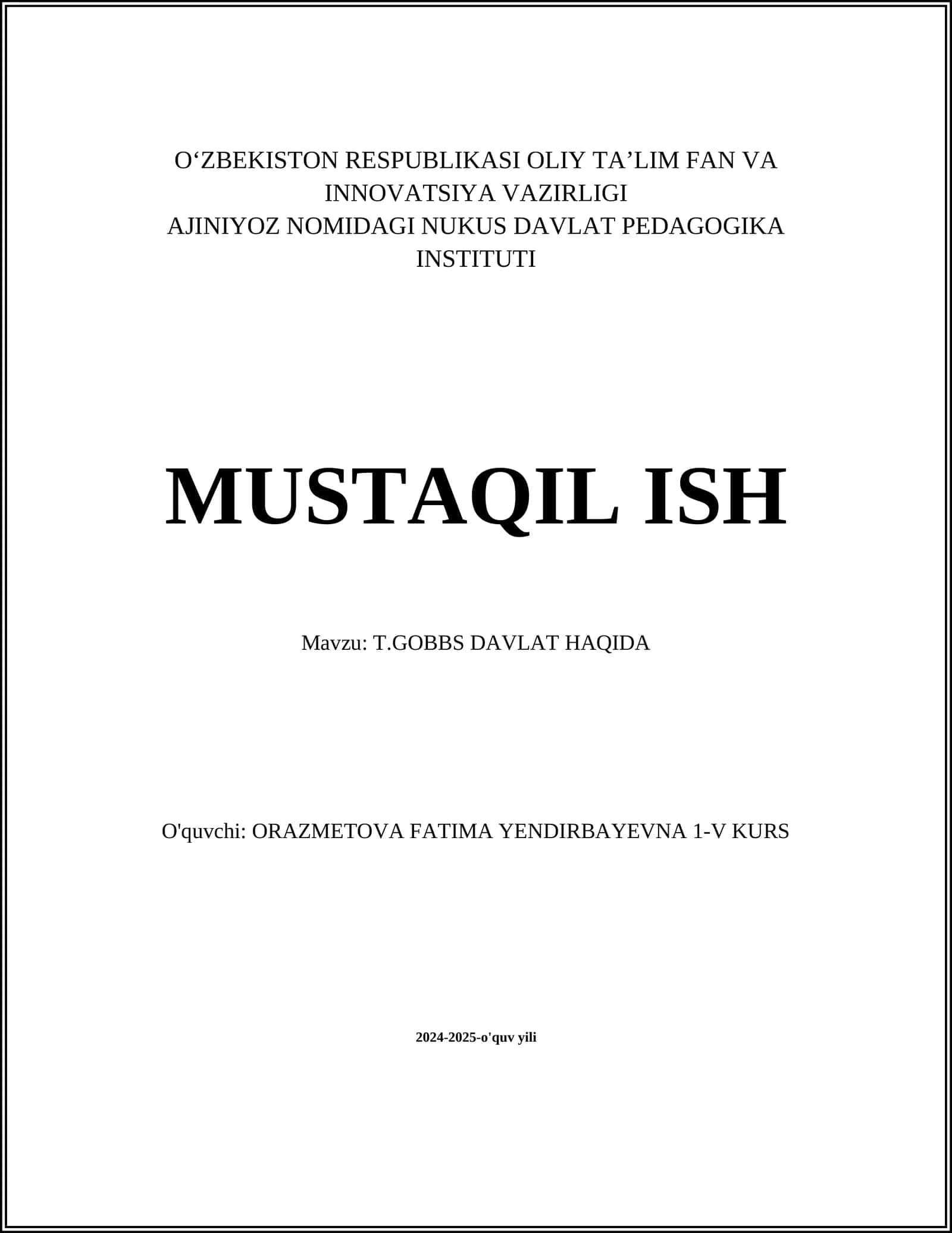 T.GOBBS DAVLAT HAQIDA 1