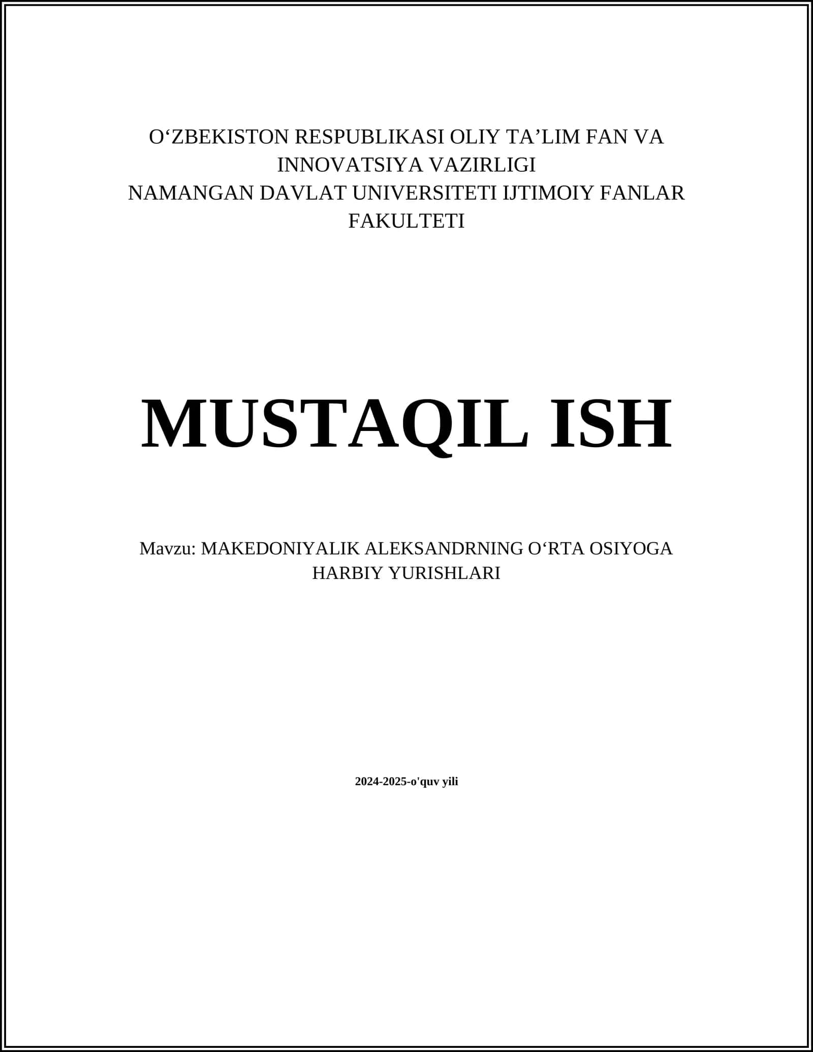 MAKEDONIYALIK ALEKSANDRNING OʻRTA OSIYOGA HARBIY YURISHLARI 1