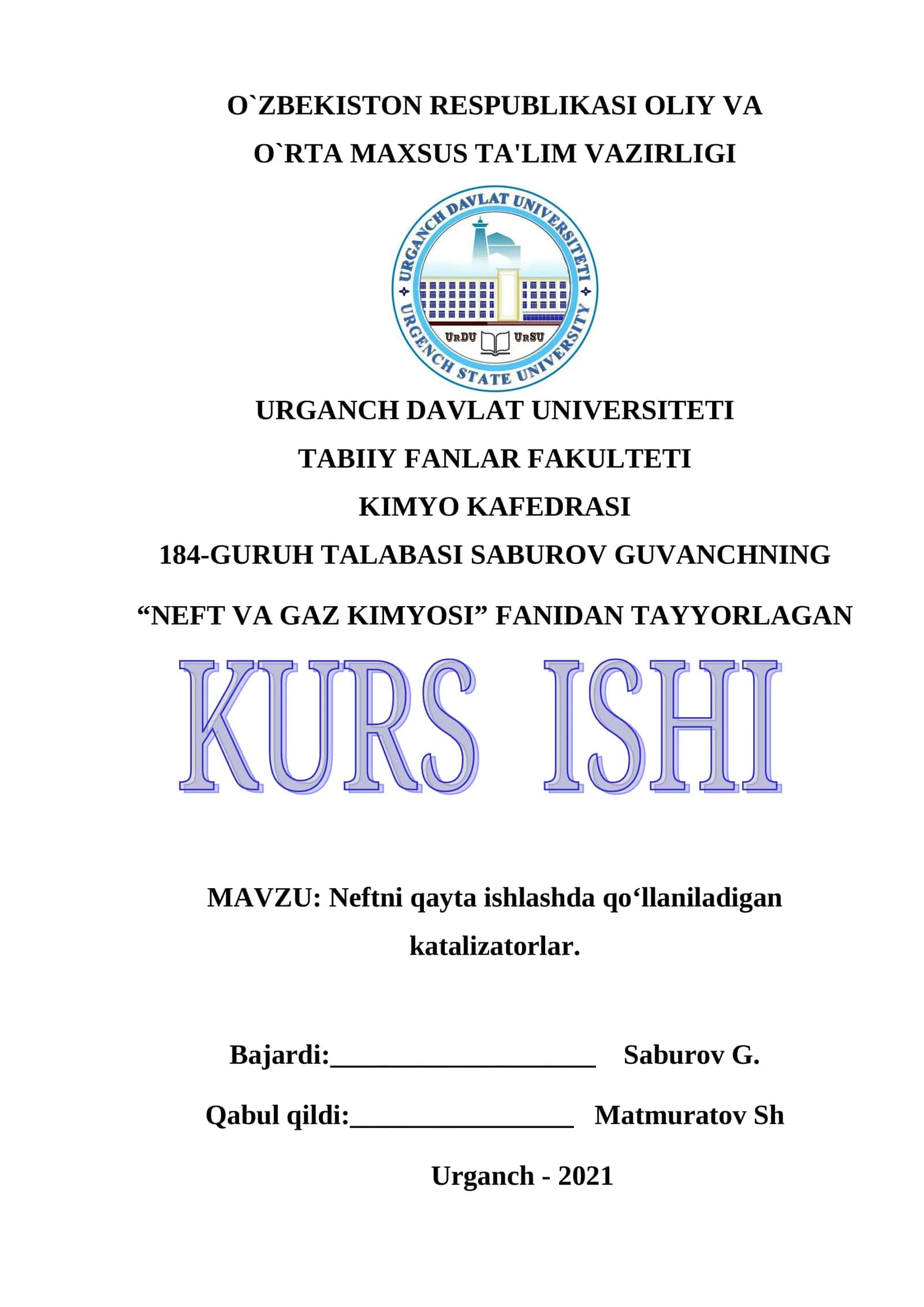 Neftni qayta ishlashda qo`llaniladigan katalizatorlar 1