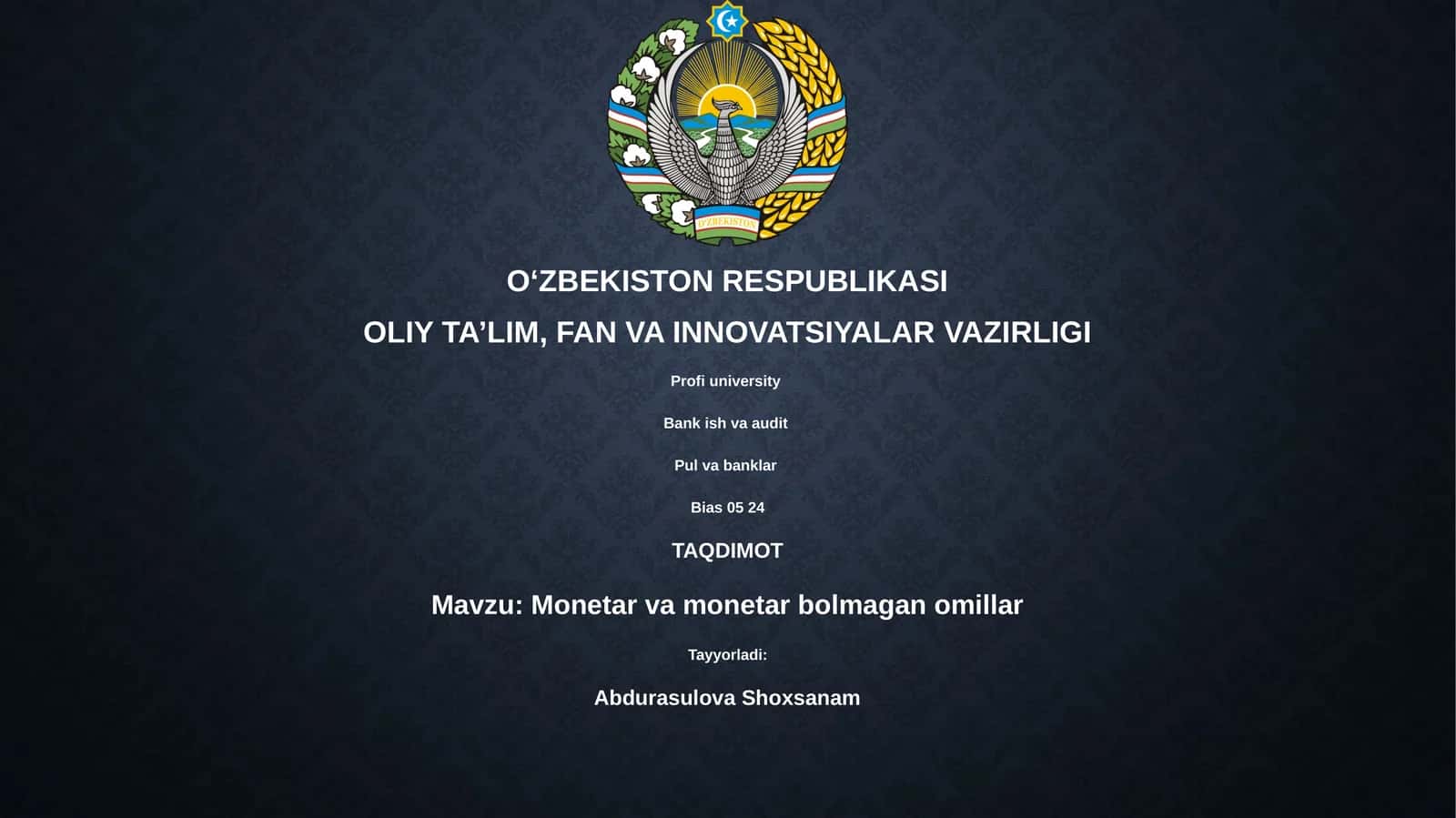 Monetar va monetar bolmagan omillar 1
