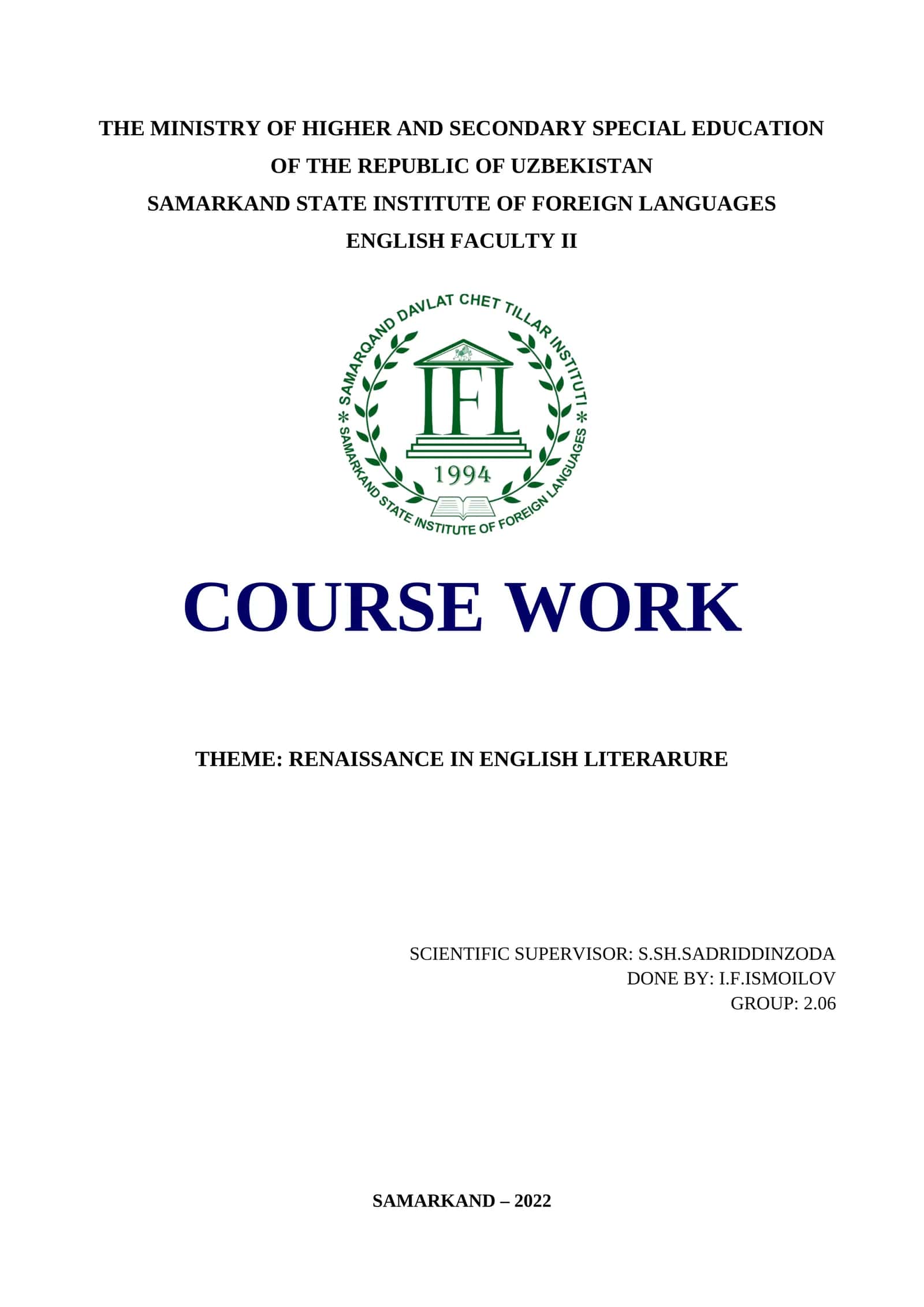 RENAISSANCE IN ENGLISH LITERARURE 1