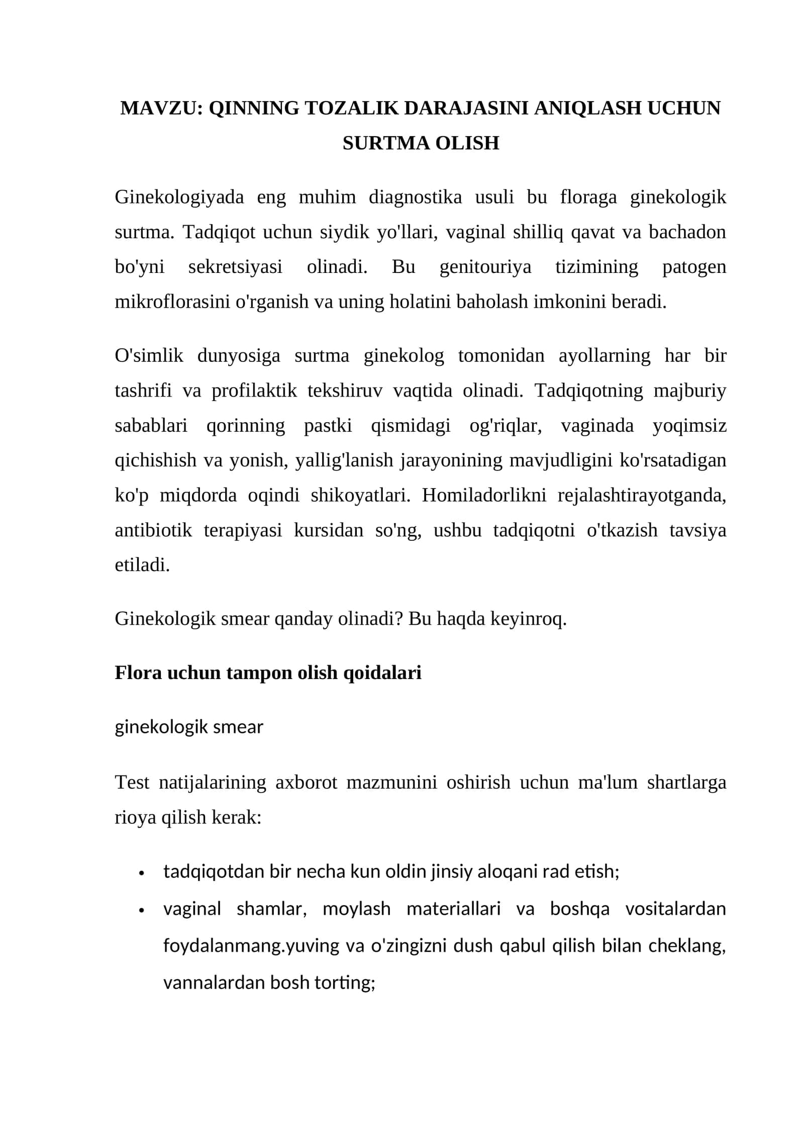 QINNING TOZALIK DARAJASINI ANIQLASH UCHUN SURTMA OLISH 1
