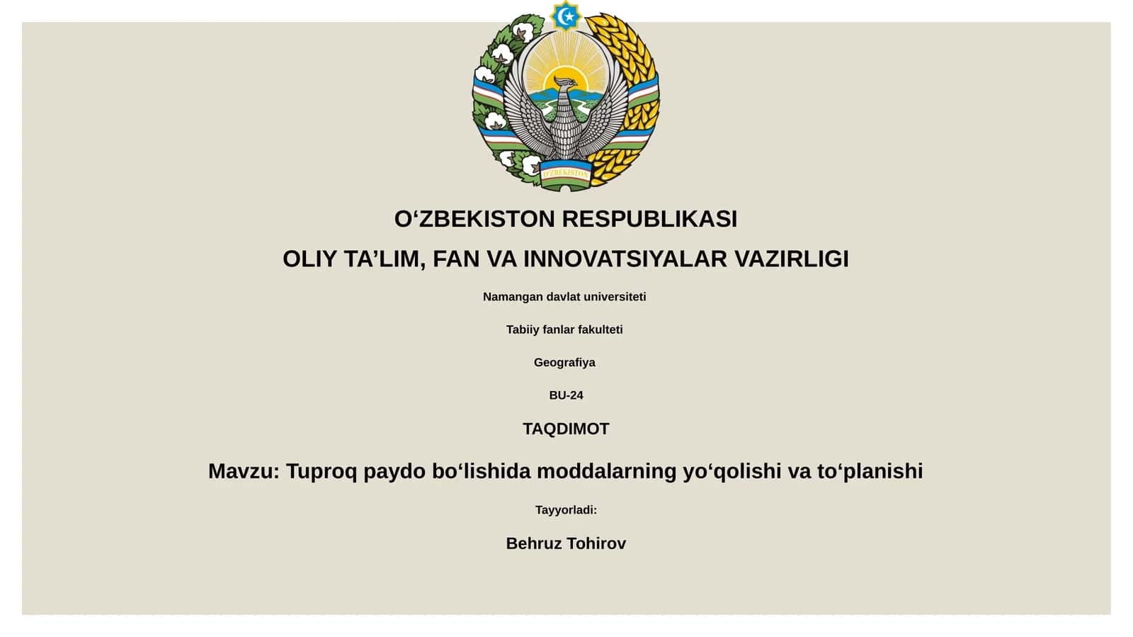 Tuproq paydo boʻlishida moddalarning yoʻqolishi va toʻplanishi 1