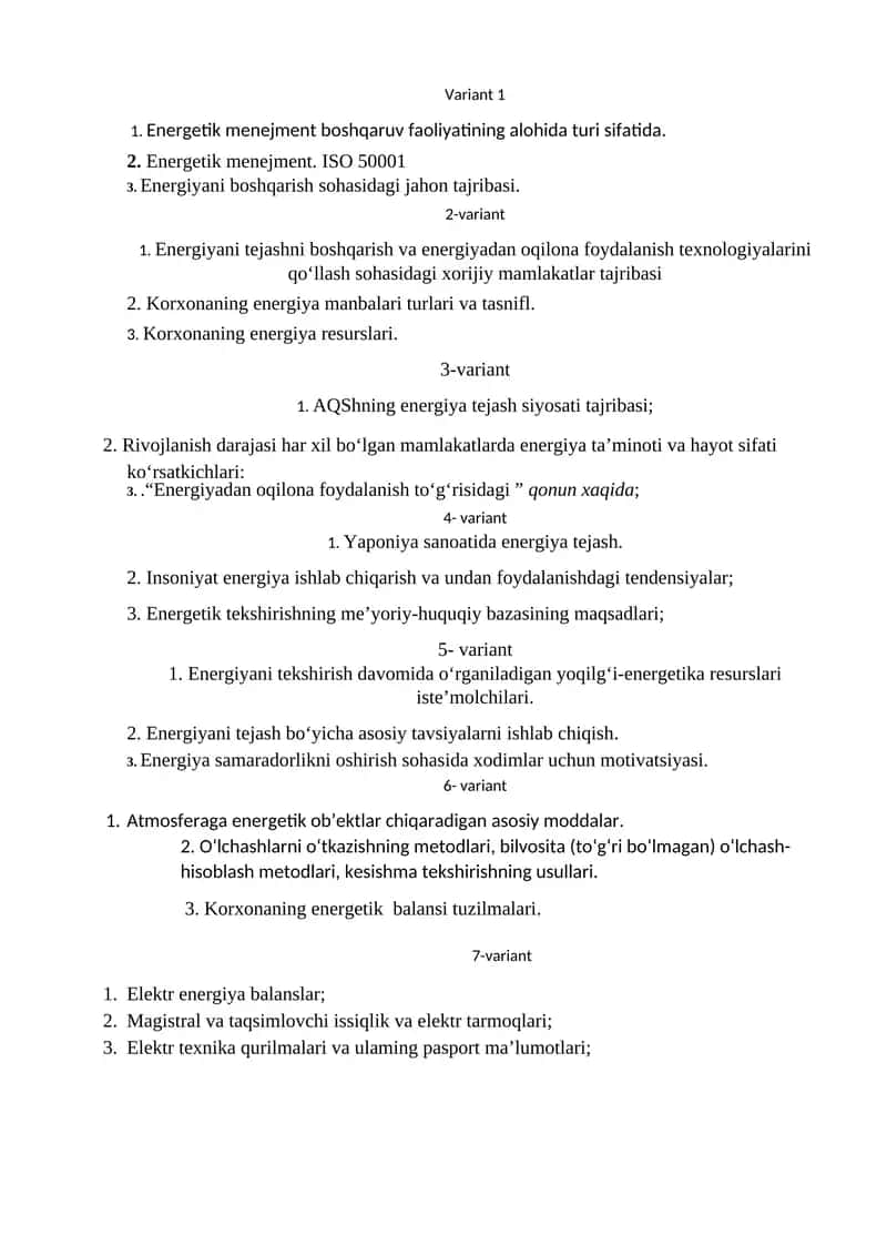 Energetik menejment va energiyani boshqarish 1