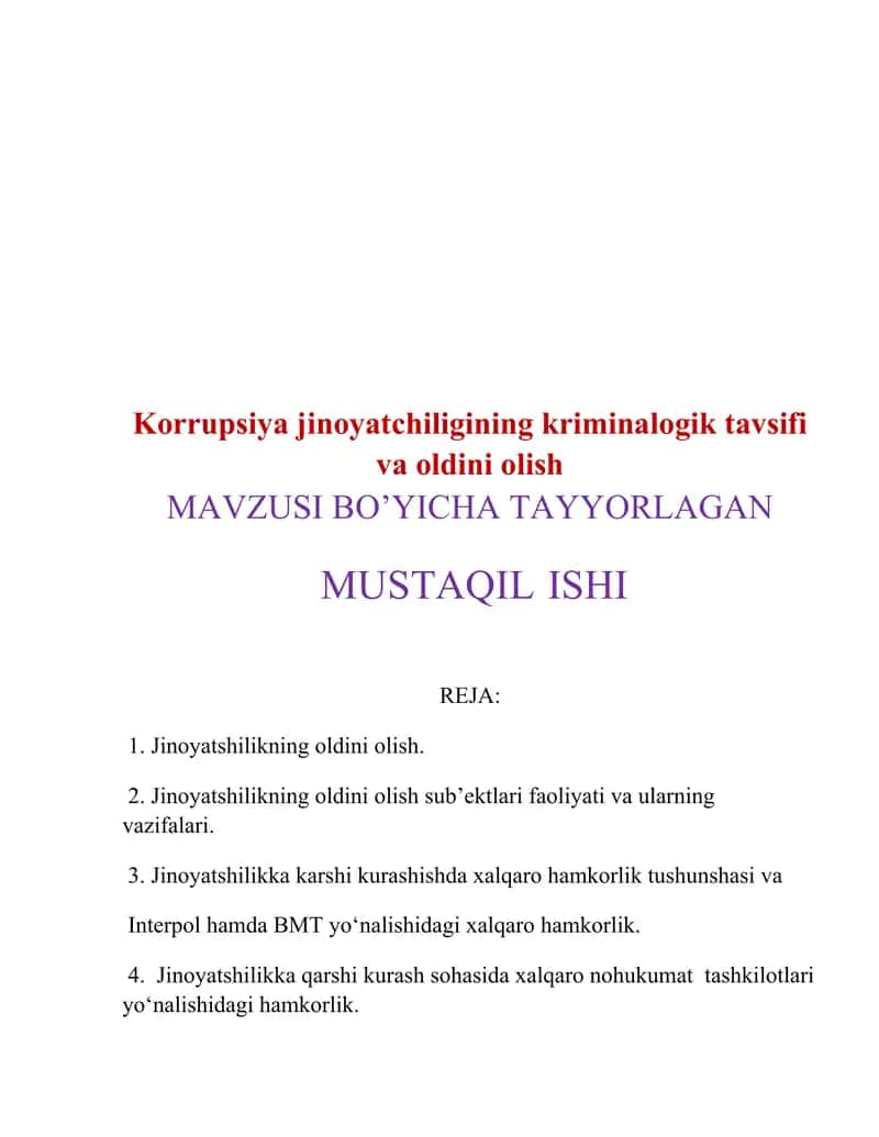 Korrupsiya jinoyatchiligining kriminalogik tavsifi va oldini olish 1