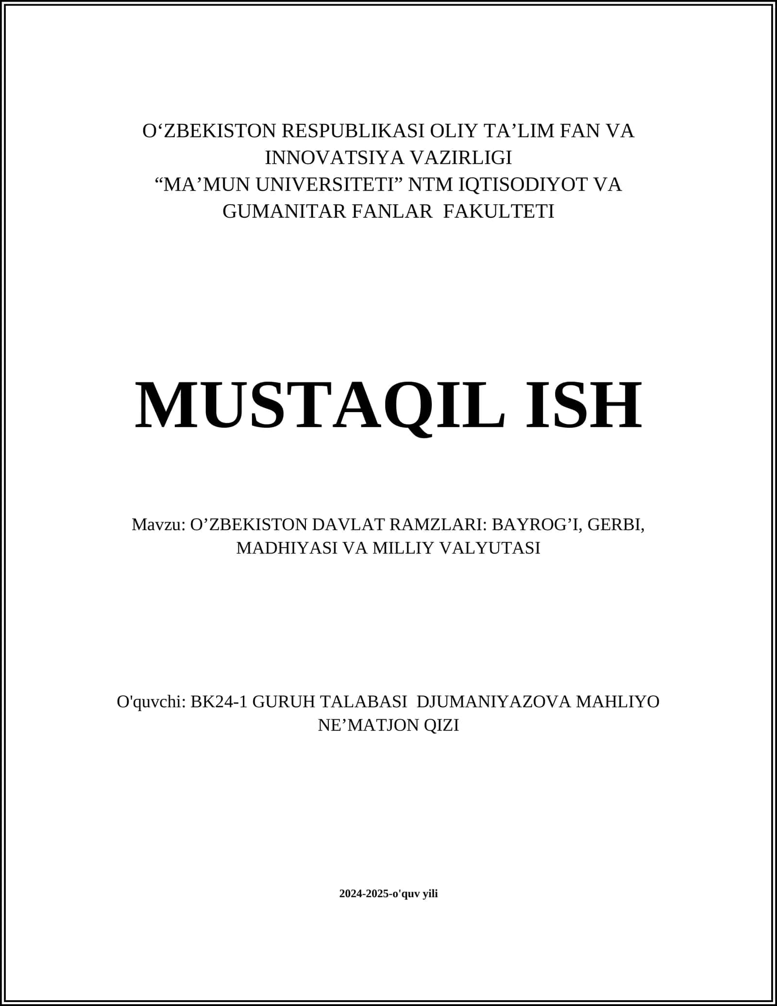 O‘ZBEKISTON DAVLAT RAMZLARI: BAYROG’I, GERBI, MADHIYASI VA MILLIY VALYUTASI 1