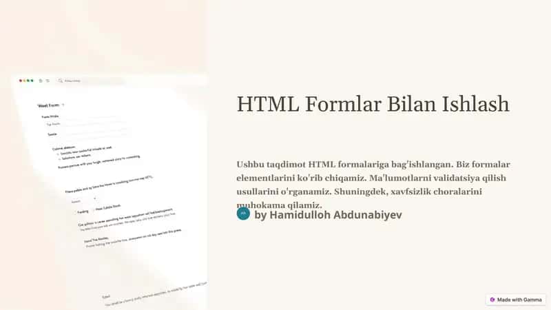 HTML Formlar Bilan Ishlash 1