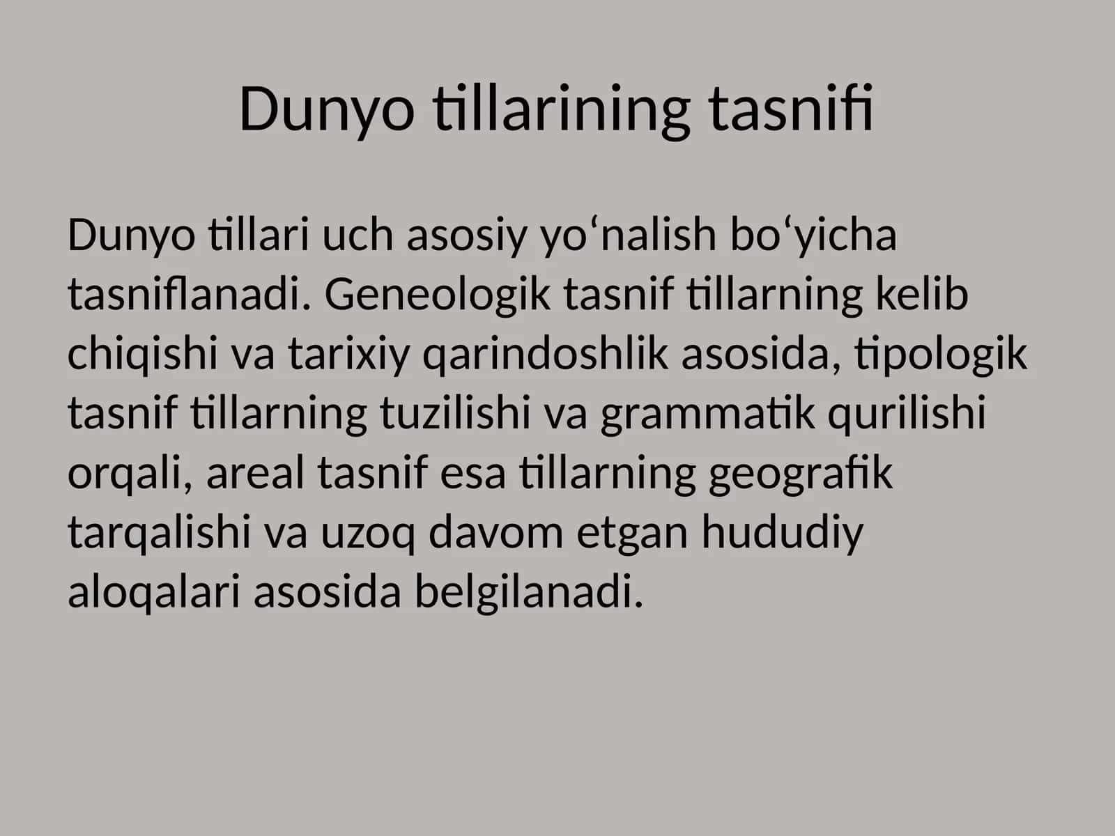 Dunyo tillarining tasnifi 1