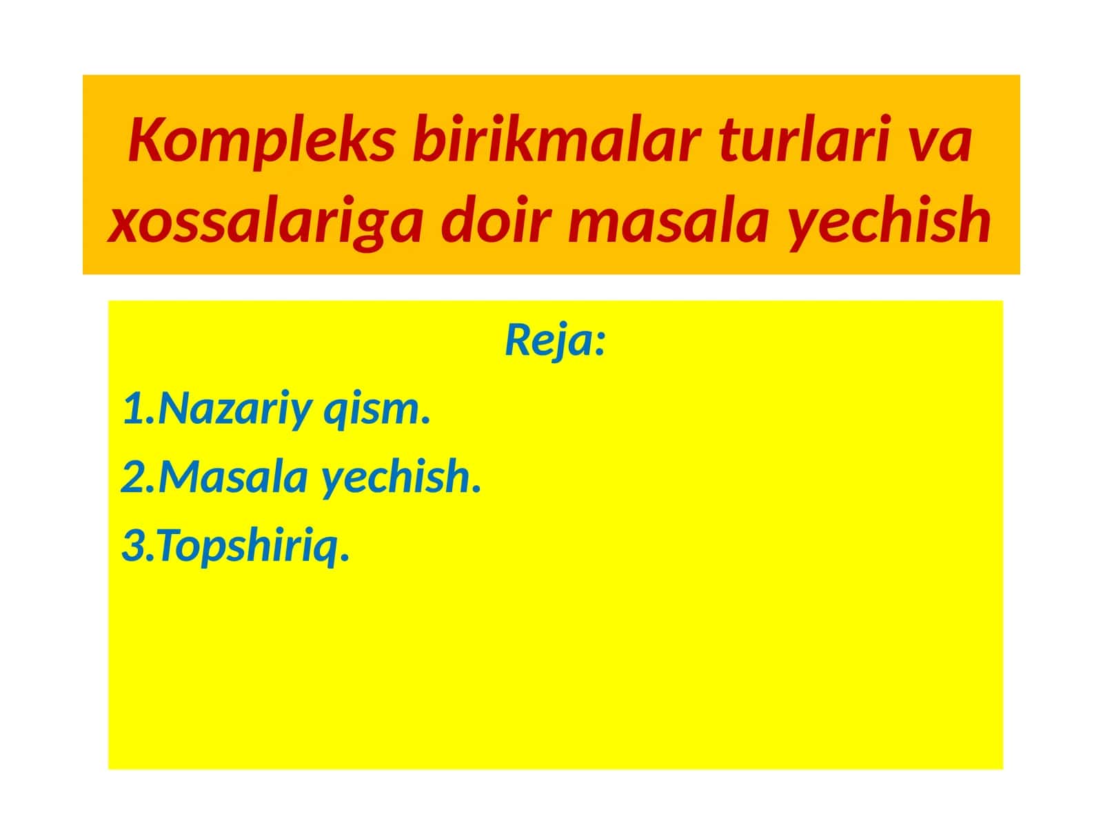 Kompleks birikmalar turlari va xossalariga doir masala yechish 1