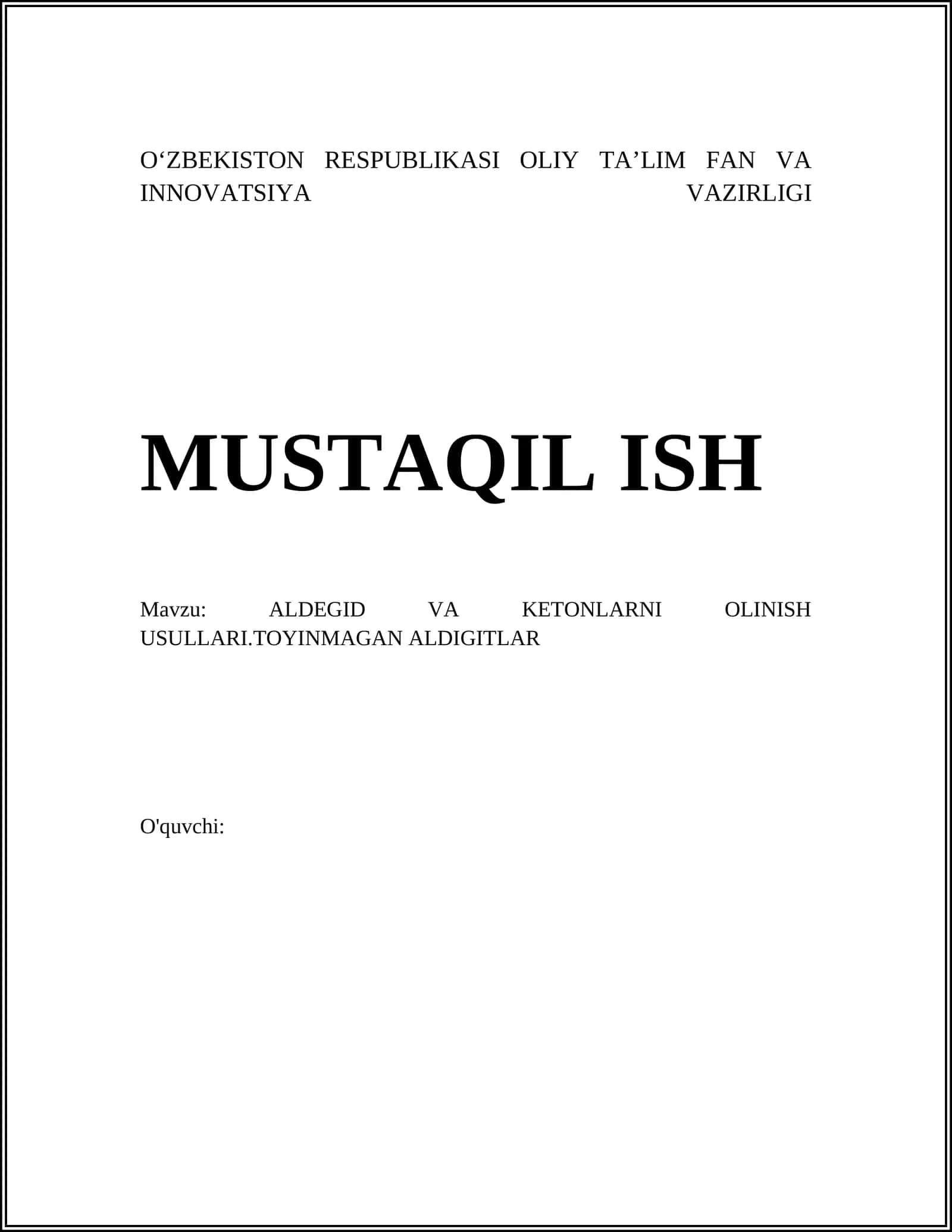ALDEGID VA KETONLARNI OLINISH USULLARI 1