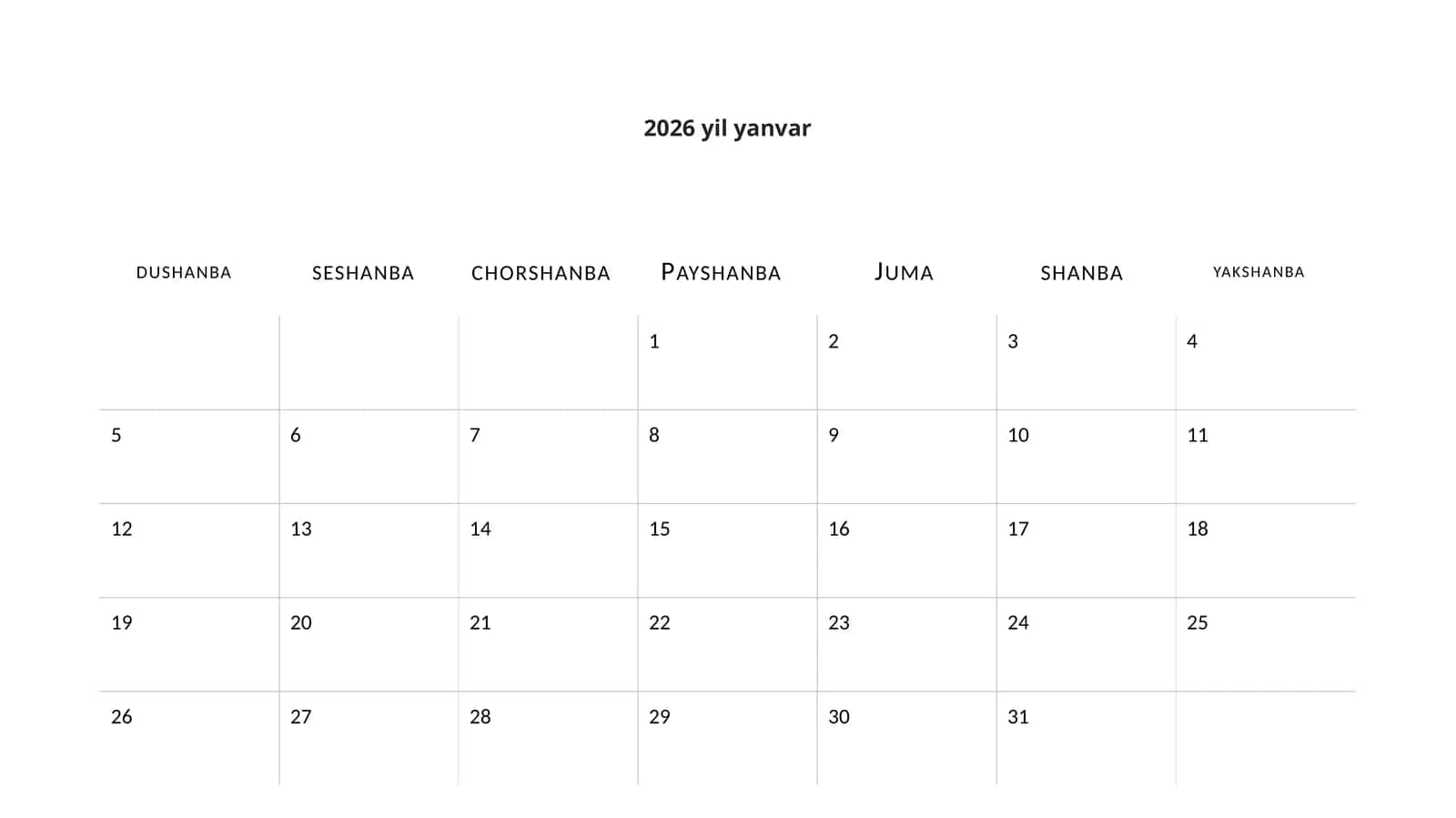 2026-Yil Strategik Ish Rejasi Taqvimi Taqdimoti (12 Slayd) 1